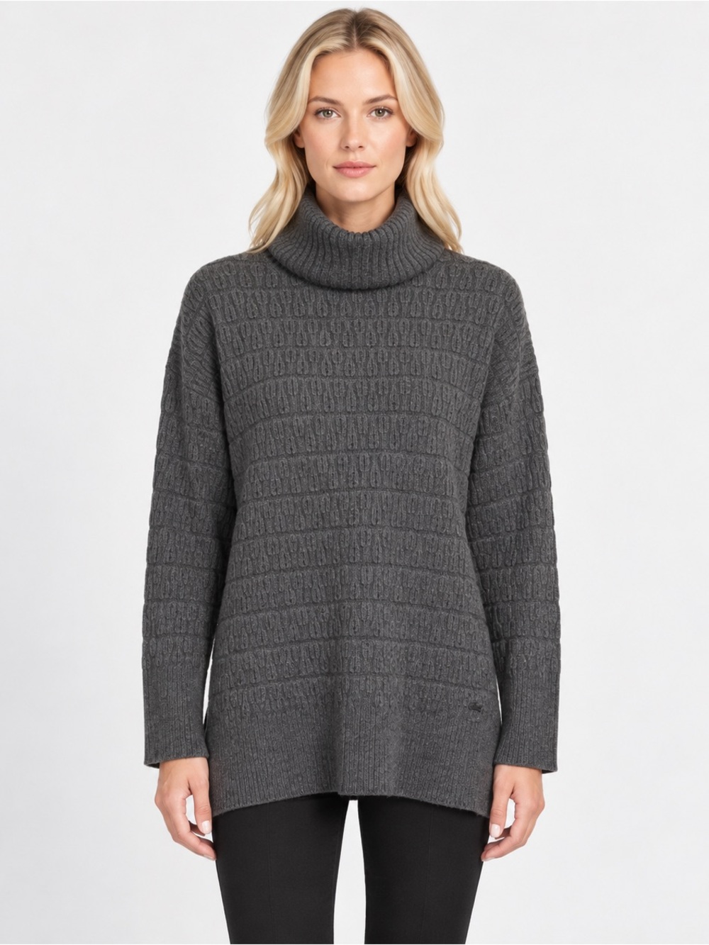Lacoste Sweater Gray Wool Cashmere Blend Back Button Cowl Neck Women’s Size 40 M
